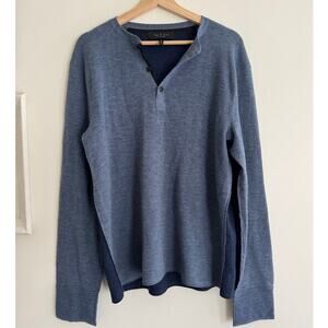 RAG & BONE Henley Two Tone Blue Waffle Knit Long Sleeve Shirt Size XL